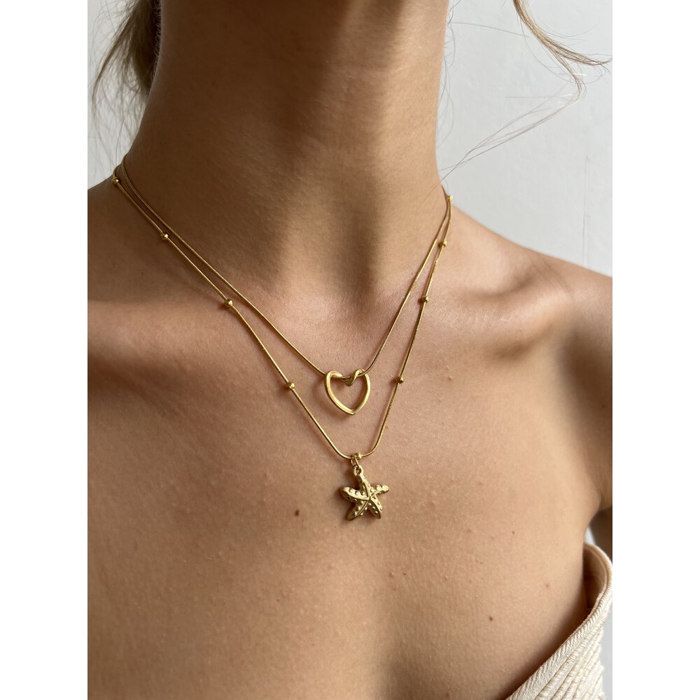 Heart Shape & Sea Star Seçmeli 18k Gold Pl Premium Çelik Kolyeler