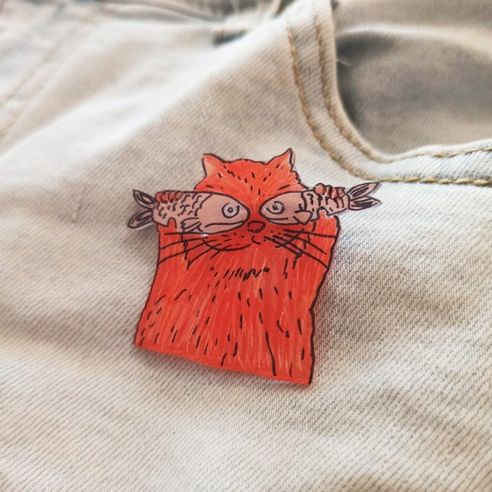 Balıklı Kedi Broş