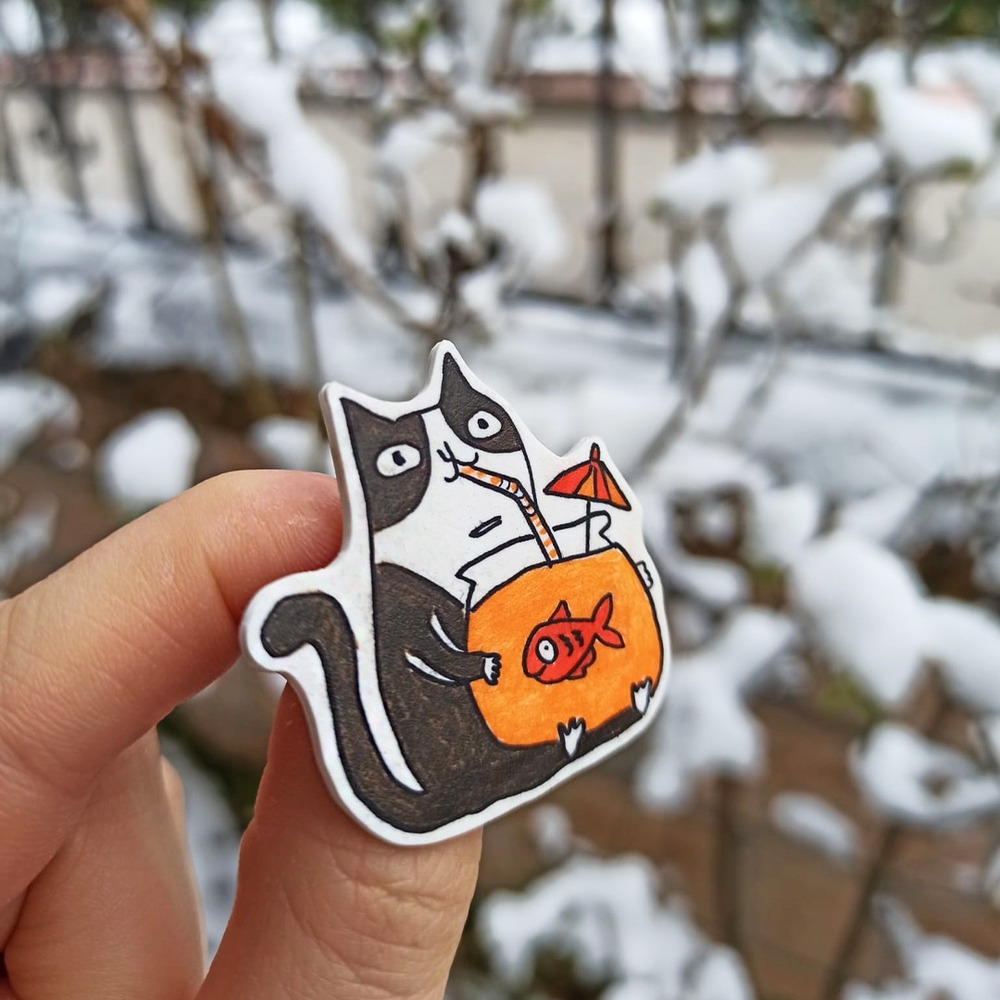 Balıklı Kedi Broş