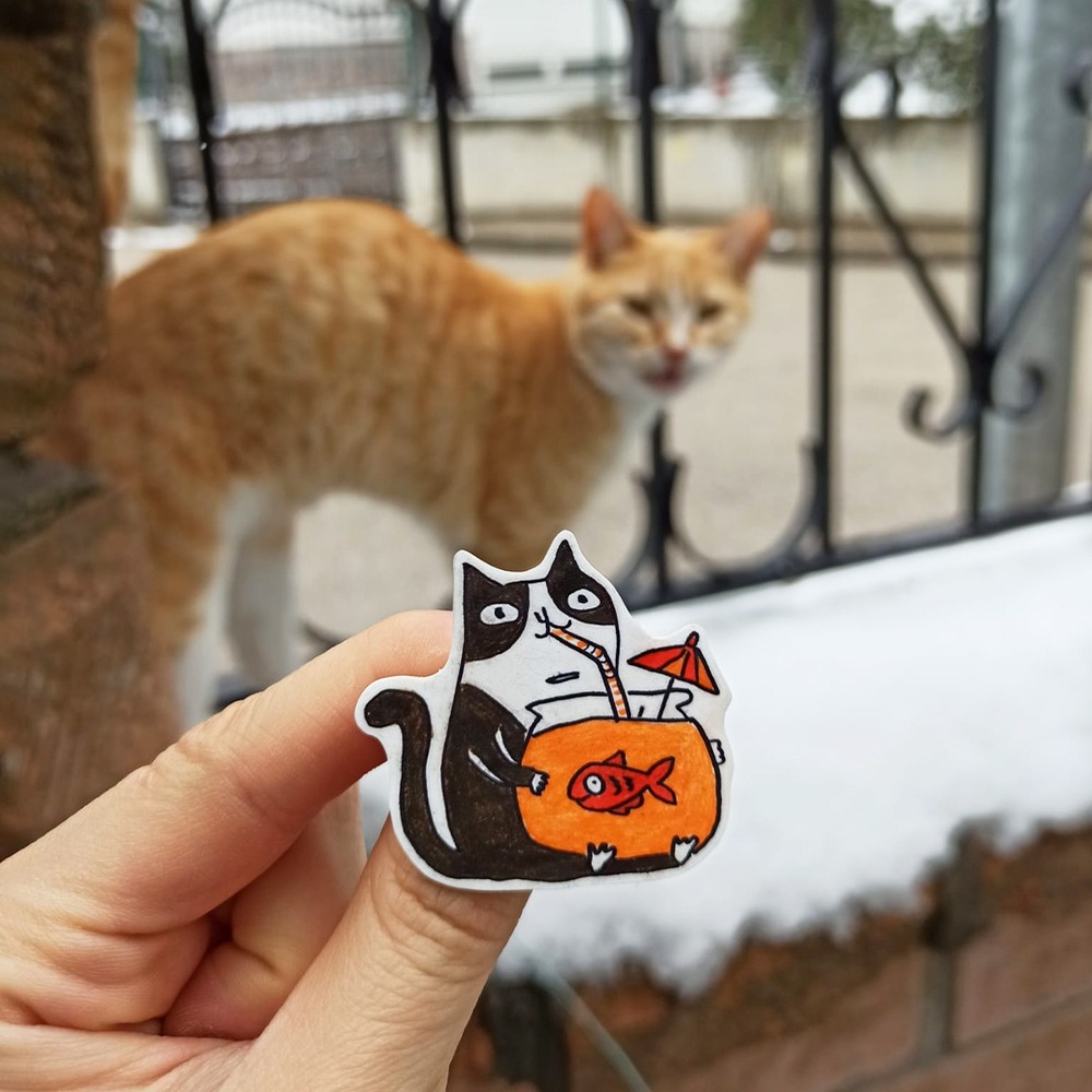 Balıklı Kedi Broş