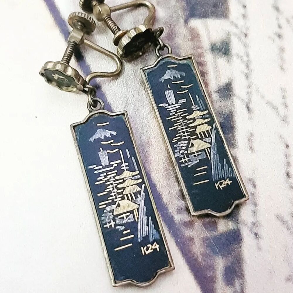 Japon Shakudo Altınkakma Küpe