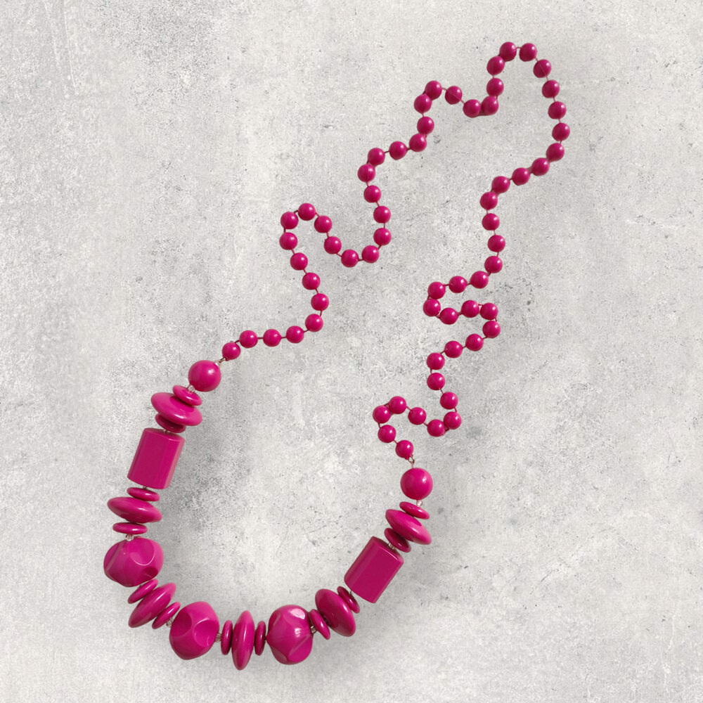 Vintage Pembe Boncuklu Kolye