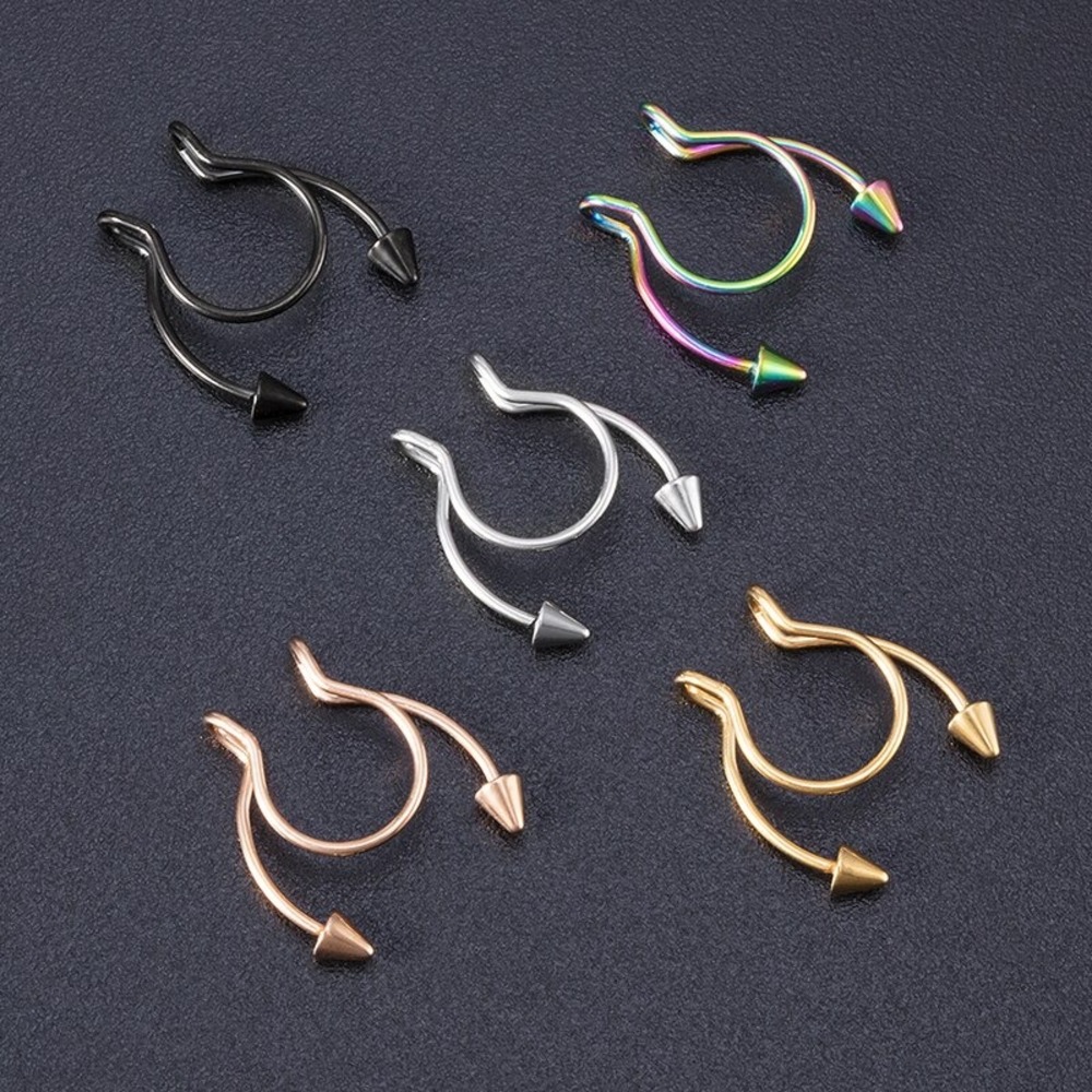 VipBT 6 Renkli Set 316L Paslanmaz Çelik 20G Septum Labret Sahte Lip Boynuzlu Fake Piercing