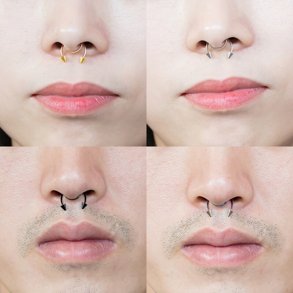 VipBT 6 Renkli Set 316L Paslanmaz Çelik 20G Septum Labret Sahte Lip Boynuzlu Fake Piercing