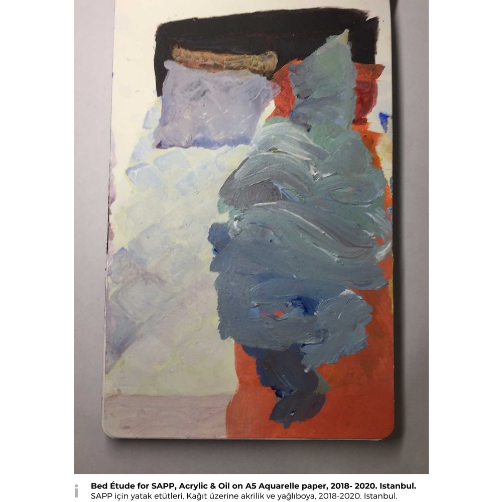 Bed Étude for SAPP I, Acrylic & Oil on A5 Aquarelle paper, 2018- 2020. Istanbul.