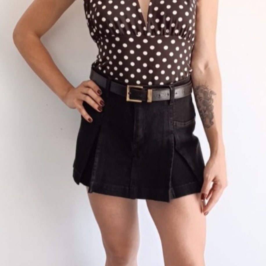 Pileli Denim Şort Etek