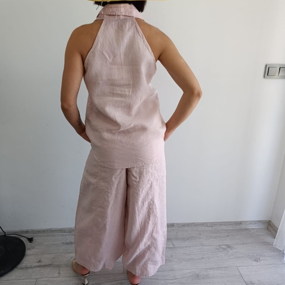 Açık Pembe %100 Keten Şalvar Takım