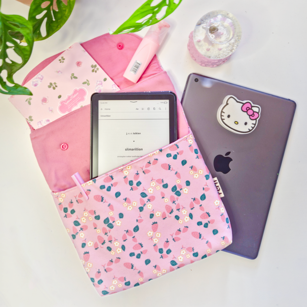 Kitap/Tablet(10"/11") Kılıfı Pembe Çilekler