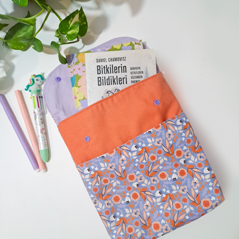 Kitap/Tablet(10"/11") Kılıfı Mor Çiçekler