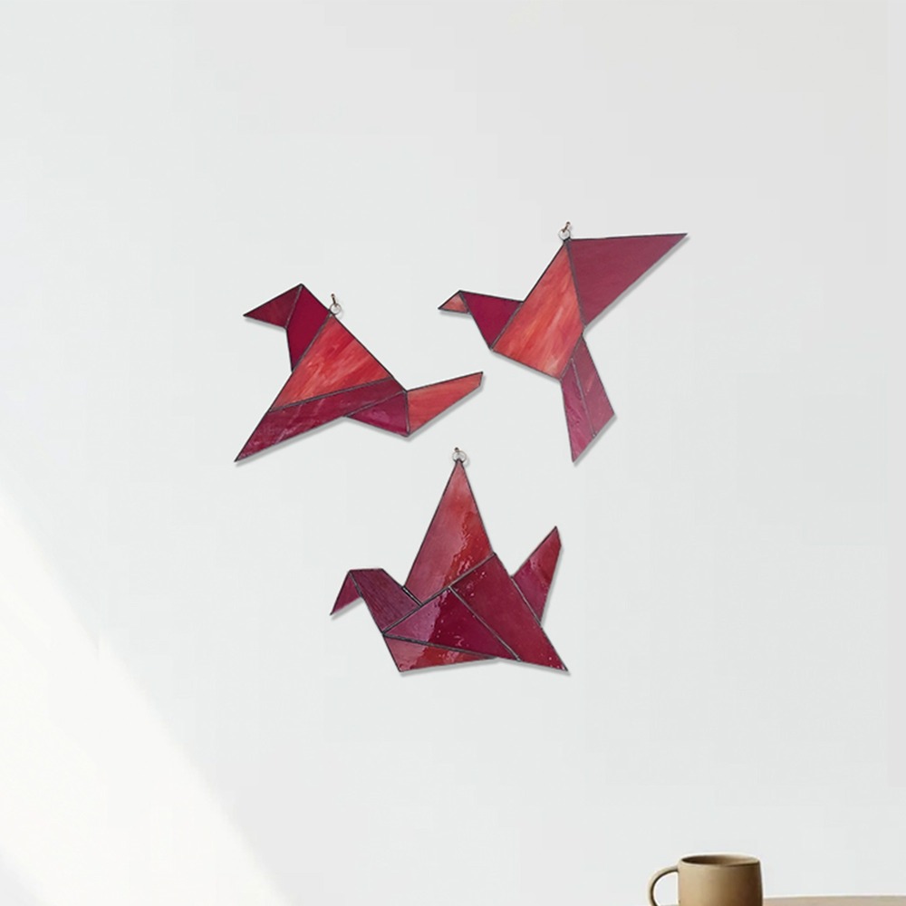 Origami Vitray Kuşlar Kırmızı