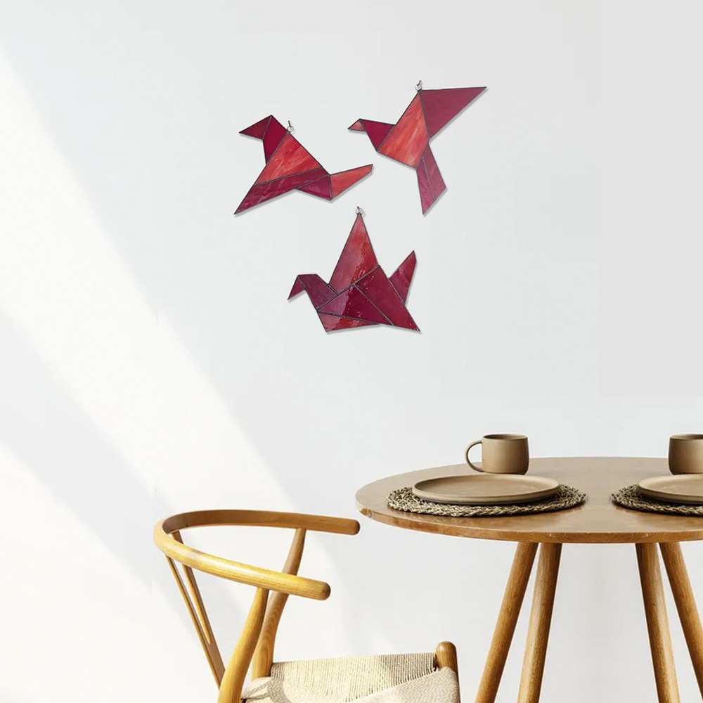 Origami Vitray Kuşlar Kırmızı