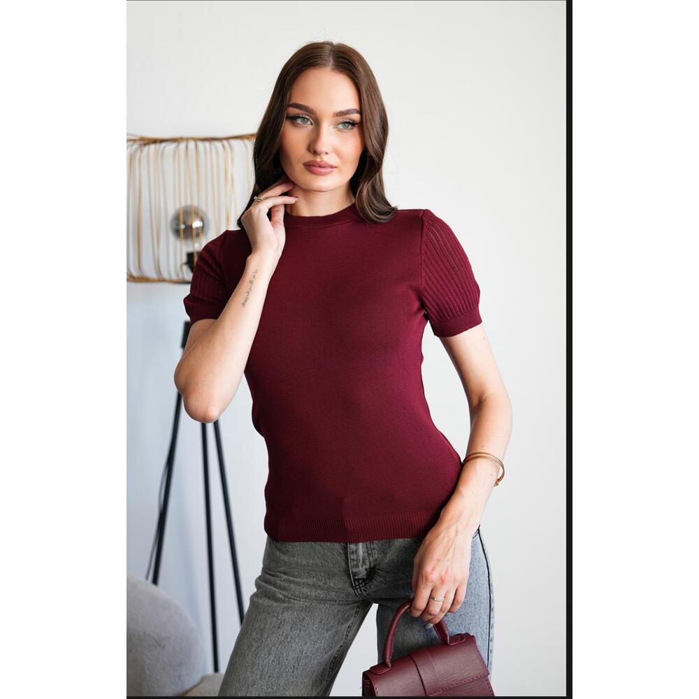 Bordo kısa kol triko | fitilli kol