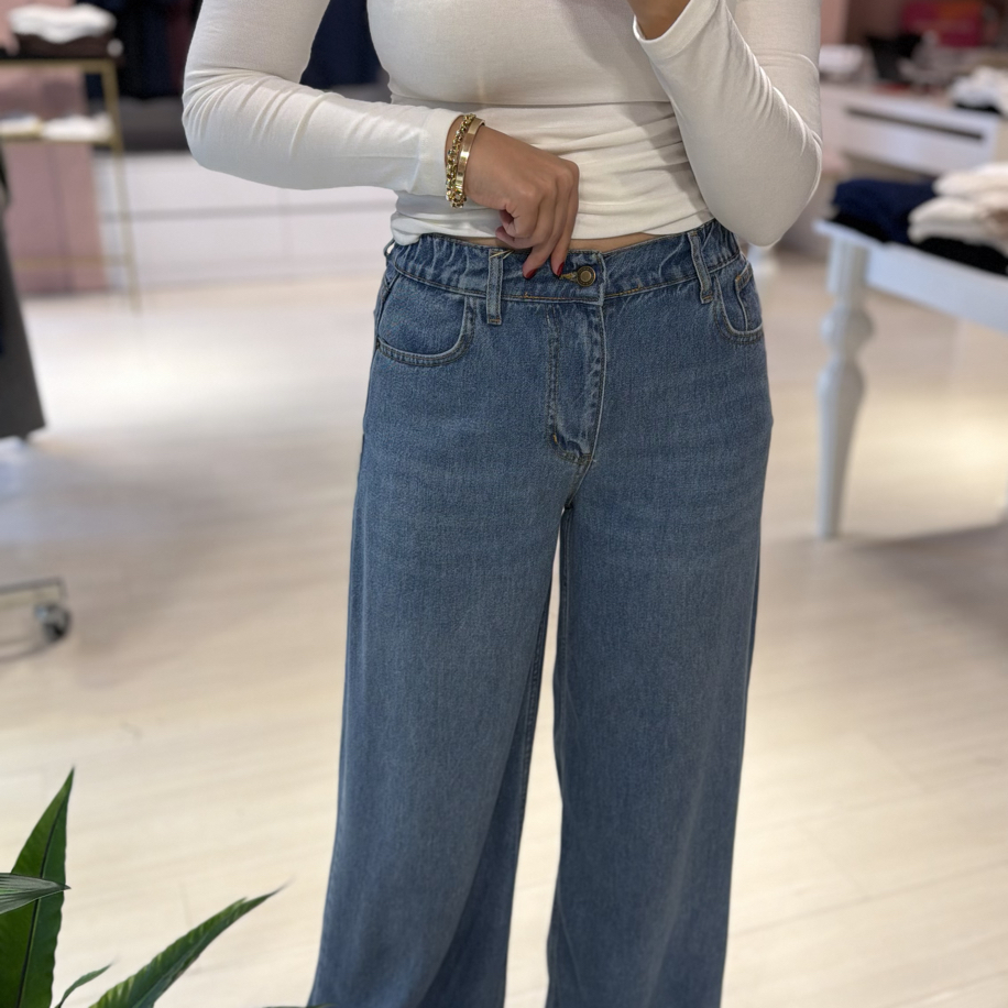 Lacivert Beli Lastikli Tensel Jean