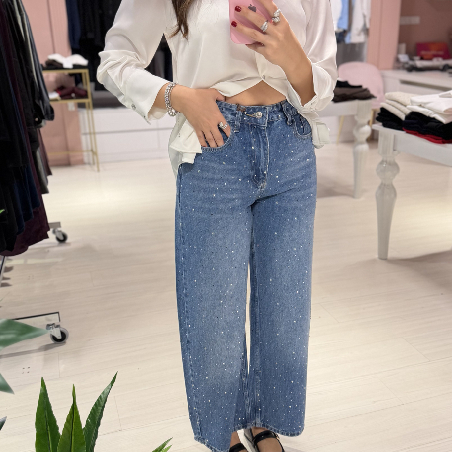 Mavi Taş Detaylı Barrel Kesim Jean
