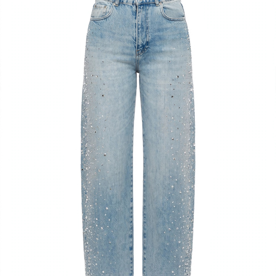 Cam Taş Detaylı Baggy Jean