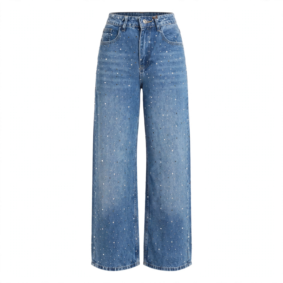 Mavi Taş Detaylı Barrel Kesim Jean