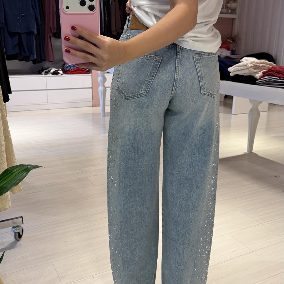 Cam Taş Detaylı Baggy Jean