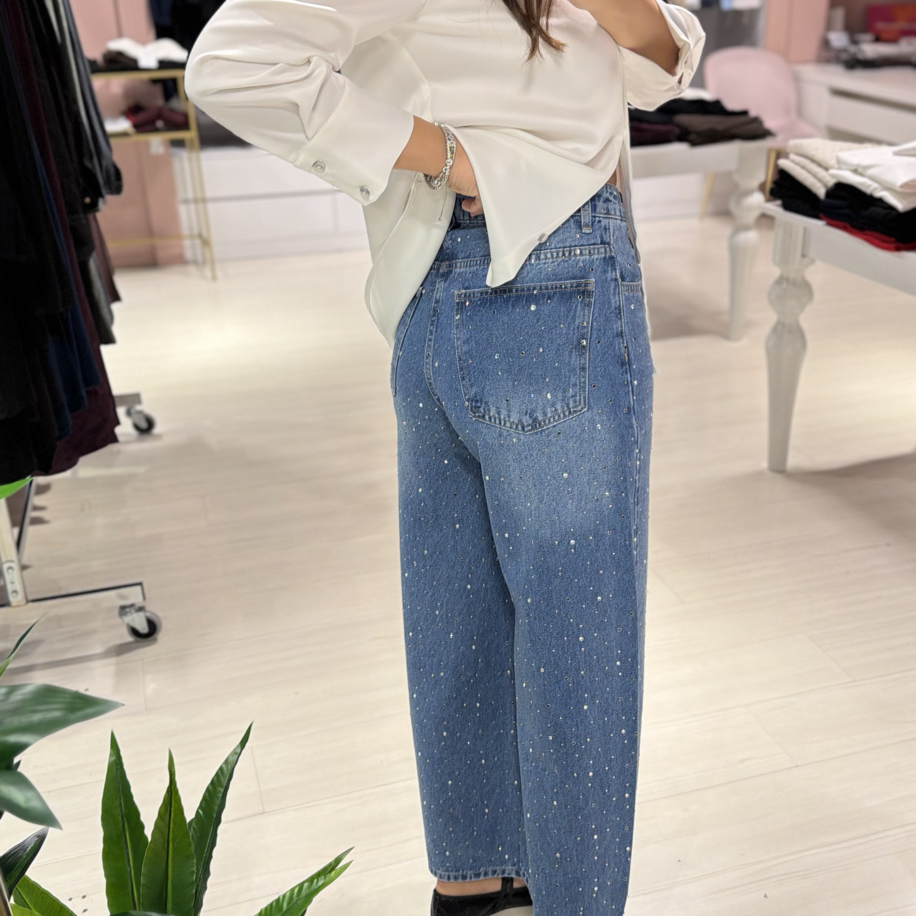 Mavi Taş Detaylı Barrel Kesim Jean