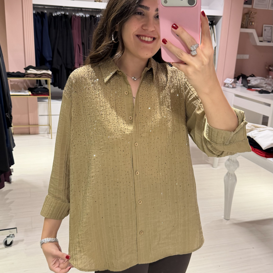 Haki Full Taşlı Gömlek