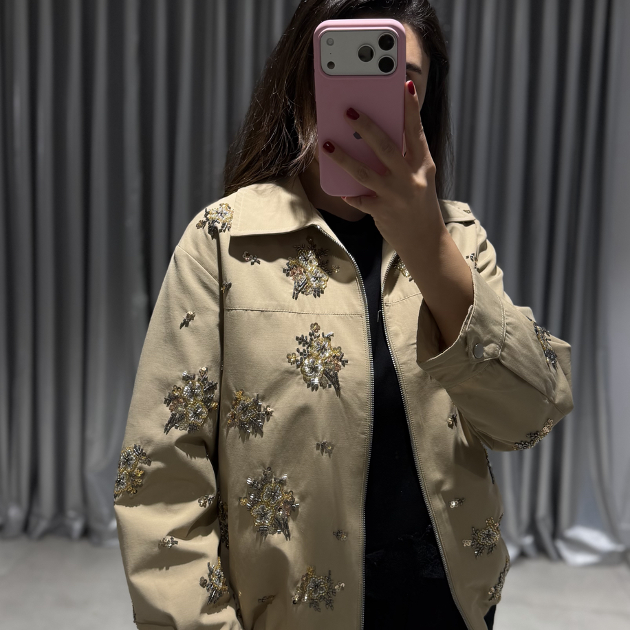 Camel Pul İşlemeli Bomber Ceket