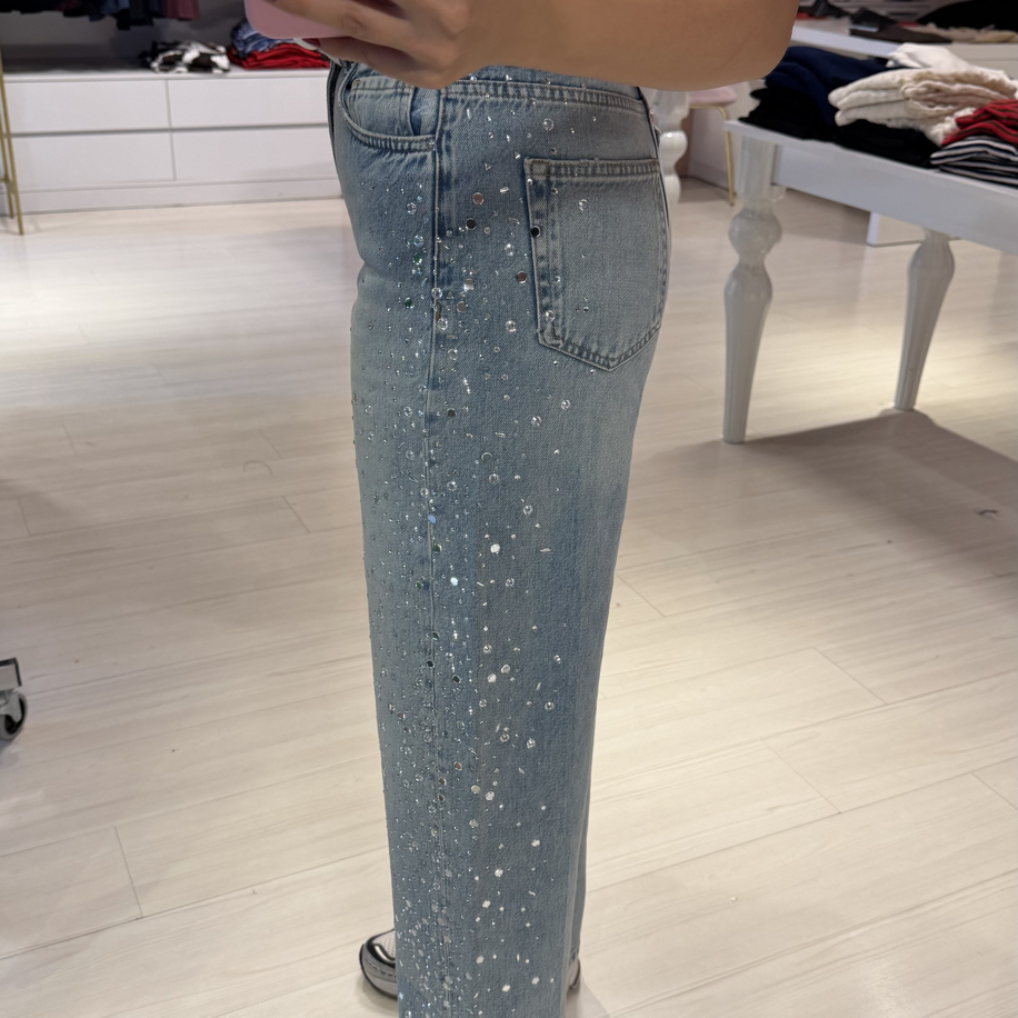 Cam Taş Detaylı Baggy Jean