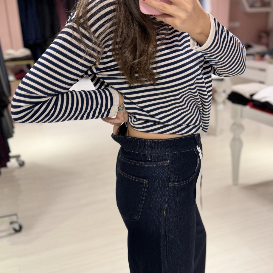 Mavi Arka Beli Lastikli Bol Paça Jean