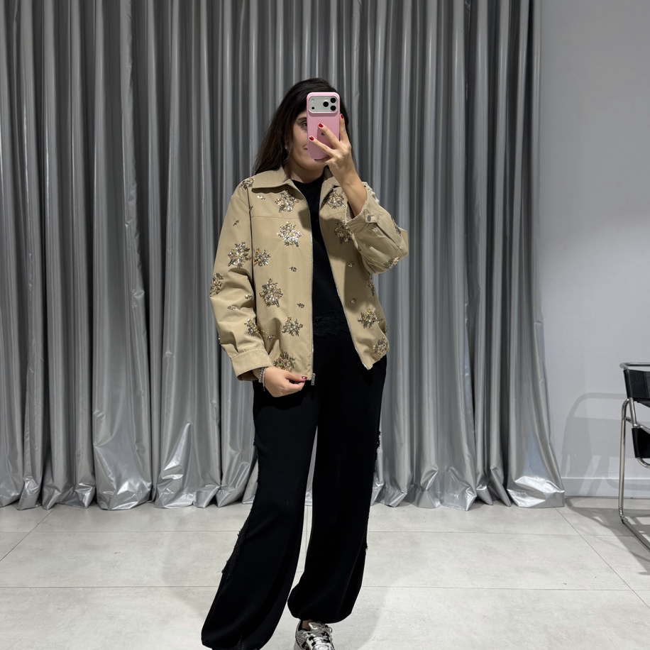 Camel Pul İşlemeli Bomber Ceket