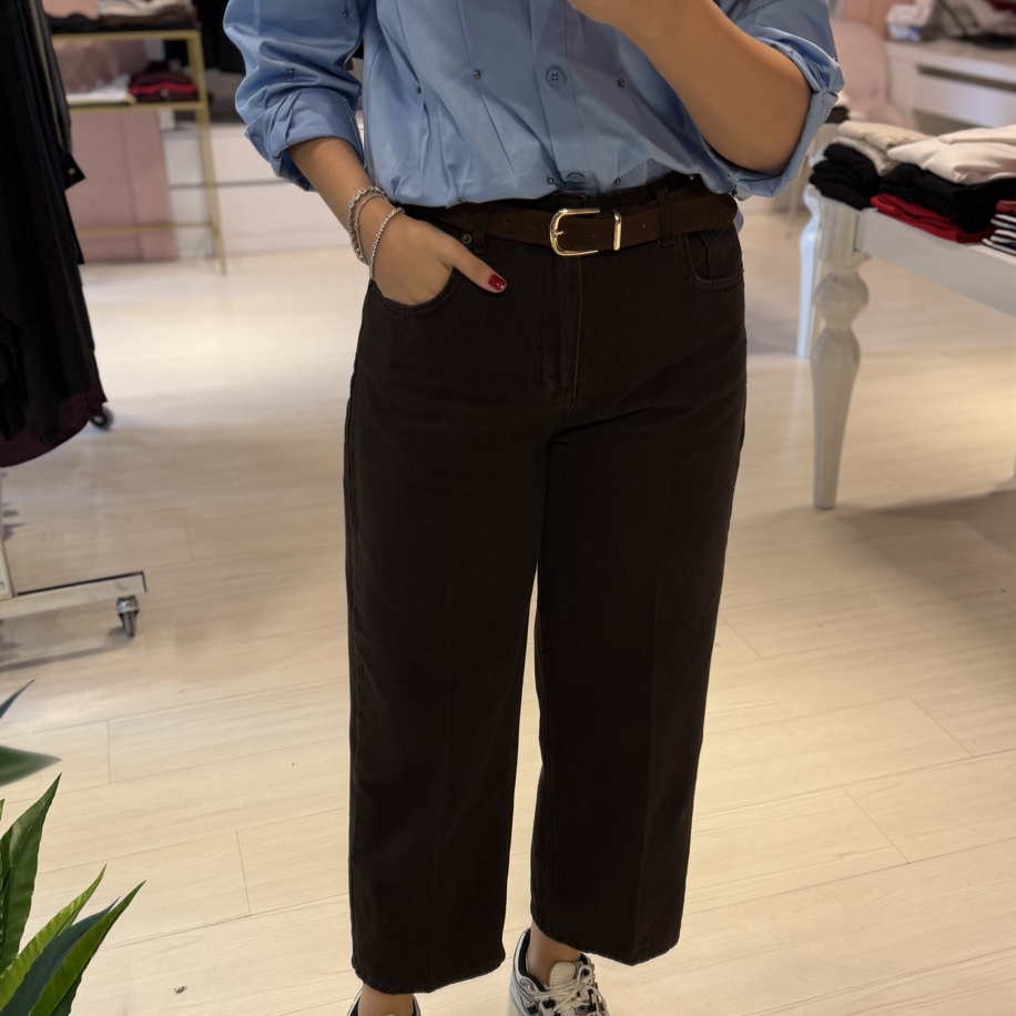 Kahve Kemerli Barrel Kesim Jean