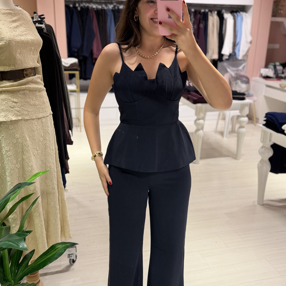 Lacivert Çiçek Büstiyer Takım