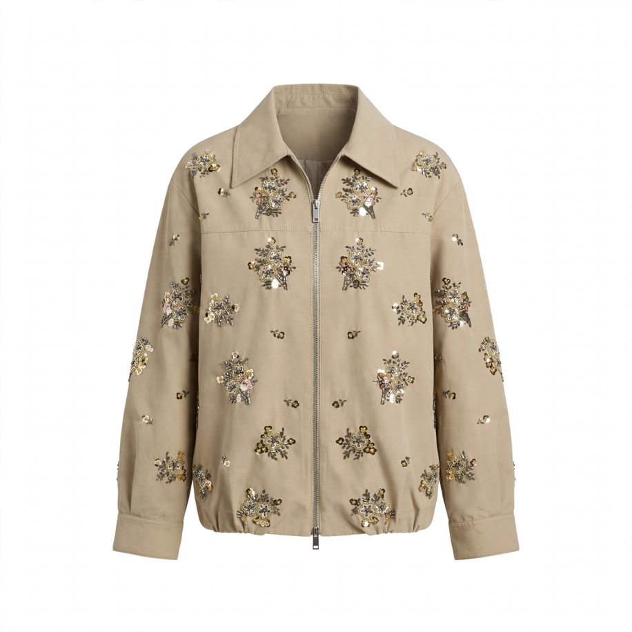 Camel Pul İşlemeli Bomber Ceket