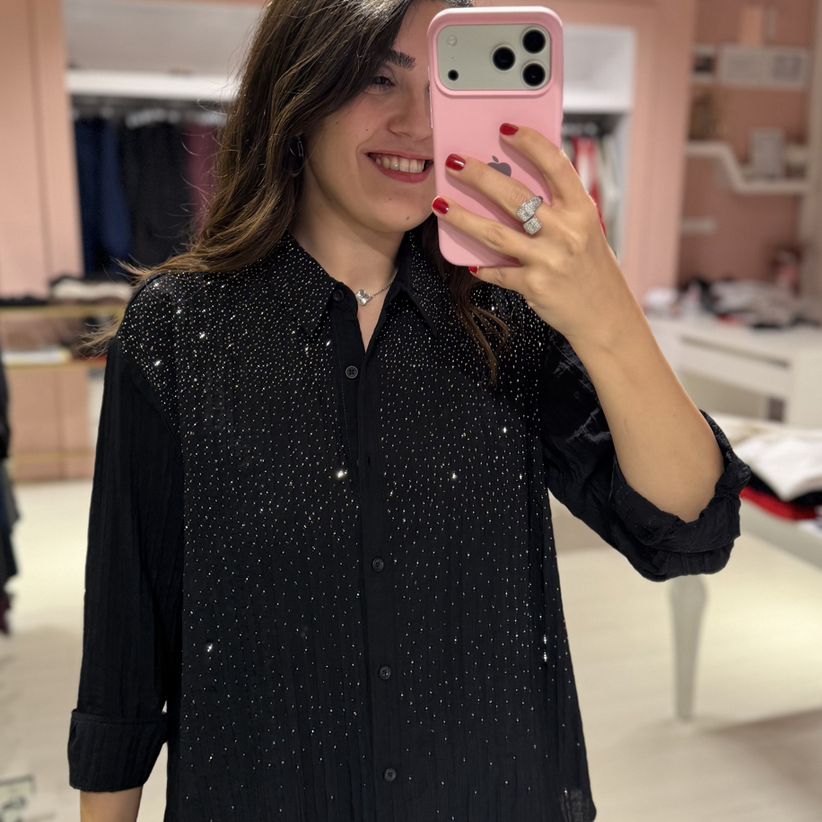 Siyah Full Taşlı Gömlek 