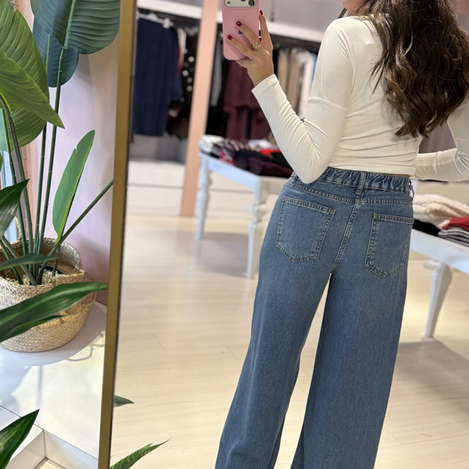 Mavi Beli Lastikli Tensel Jean