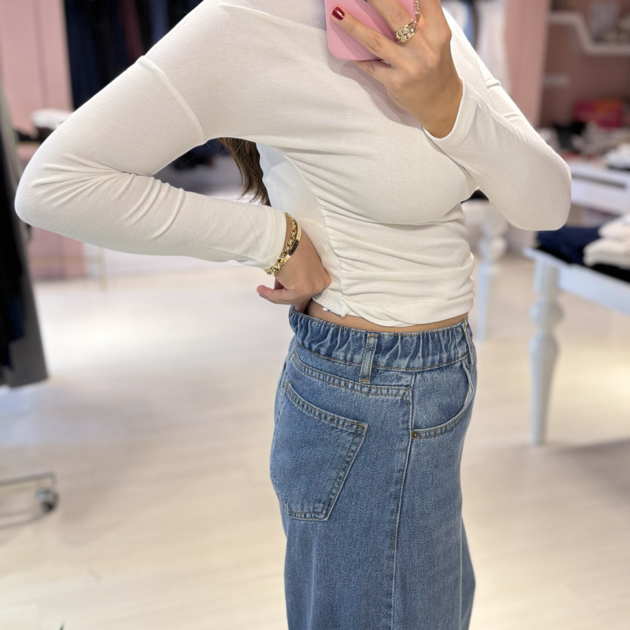 Mavi Beli Lastikli Tensel Jean