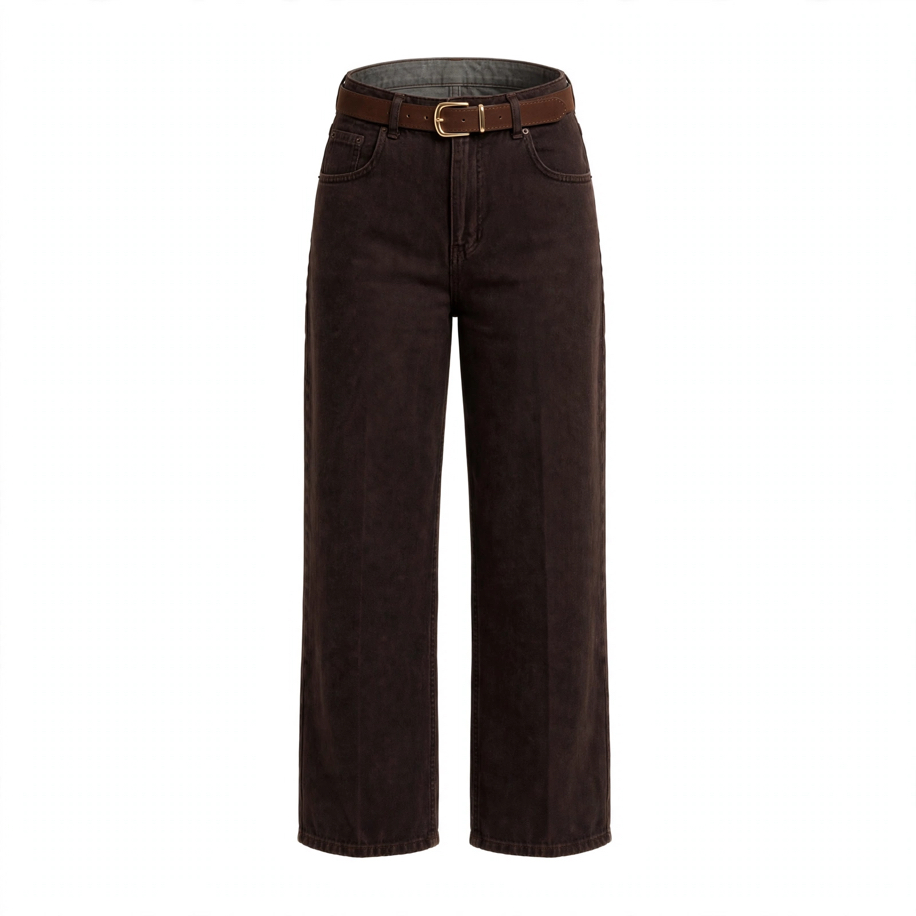 Kahve Kemerli Barrel Kesim Jean