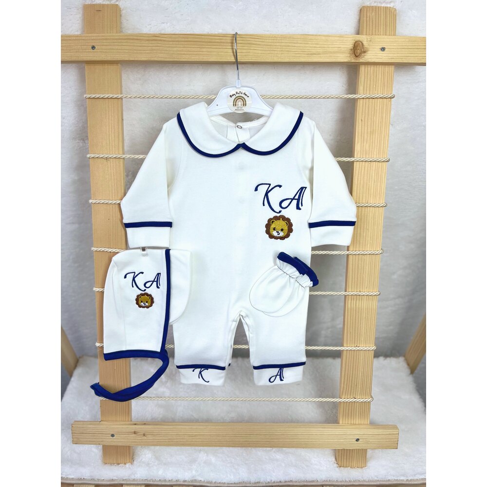 LACİVERT BİYELİ YAKALI 3LÜ SET 