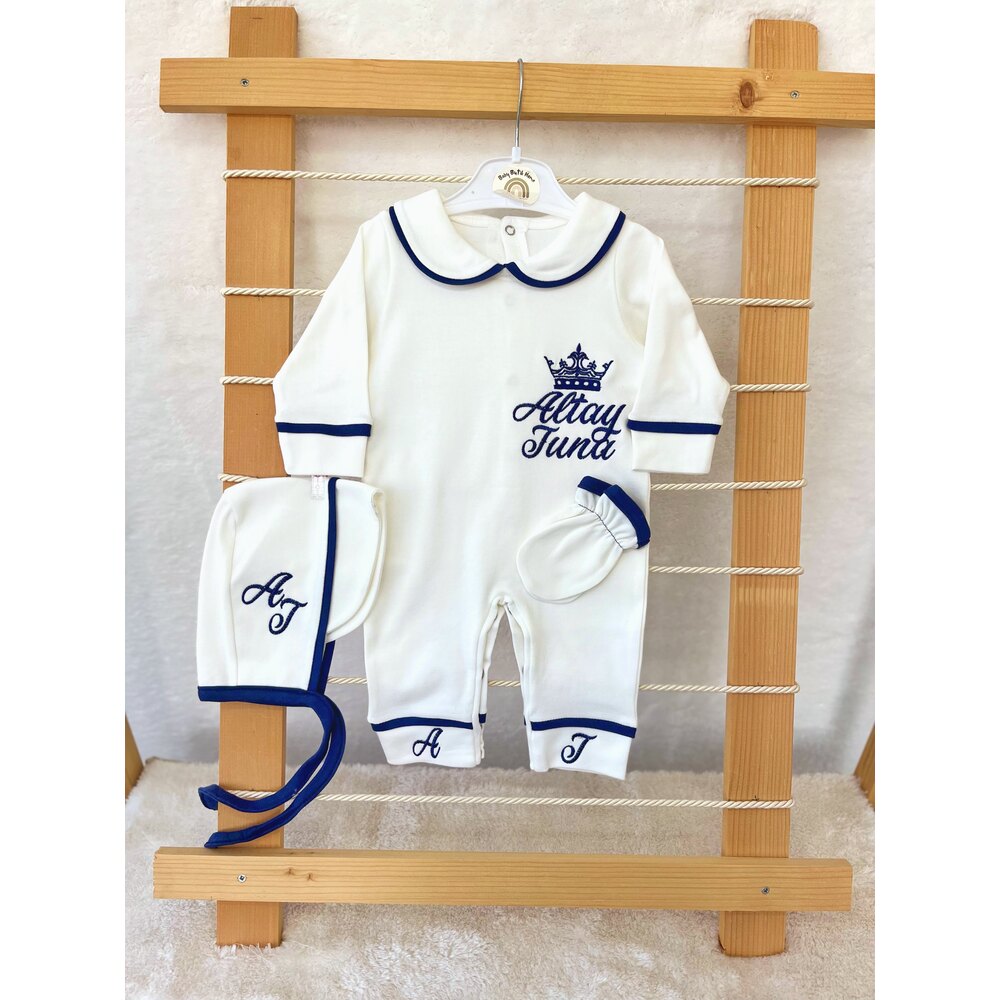 LACİVERT BİYELİ YAKALI 3LÜ SET 