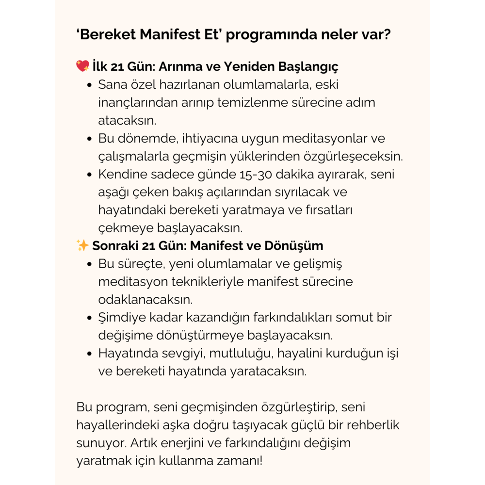 KİŞİSELLEŞTİRİLMİŞ "BEREKET ve AŞK MANIFEST ET" Programı