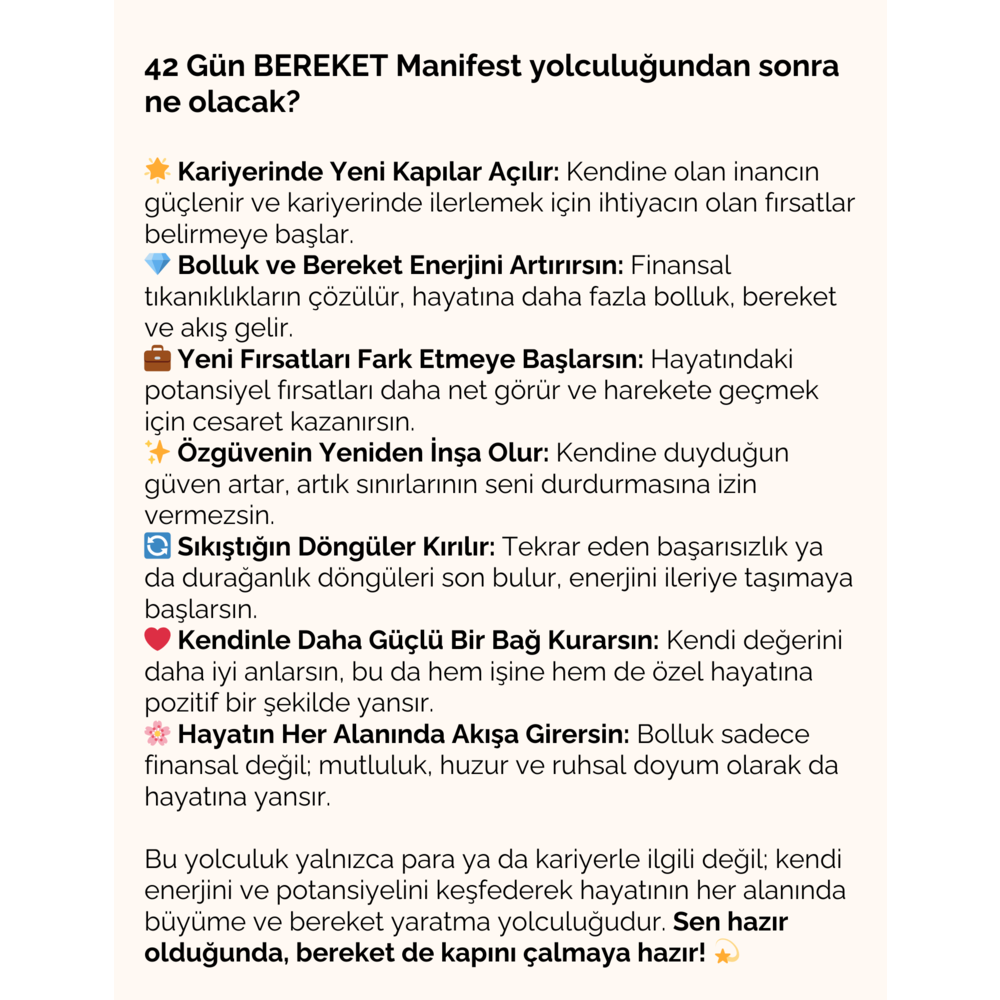 KİŞİSELLEŞTİRİLMİŞ "BEREKET ve AŞK MANIFEST ET" Programı