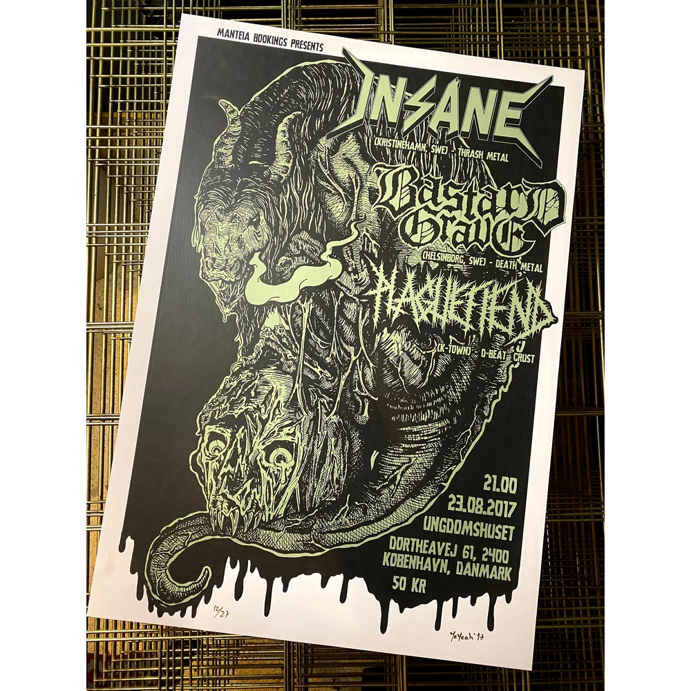 INSANE & BASTARD GRAVE & PLAGUEFIEND / DENMARK GIG POSTER