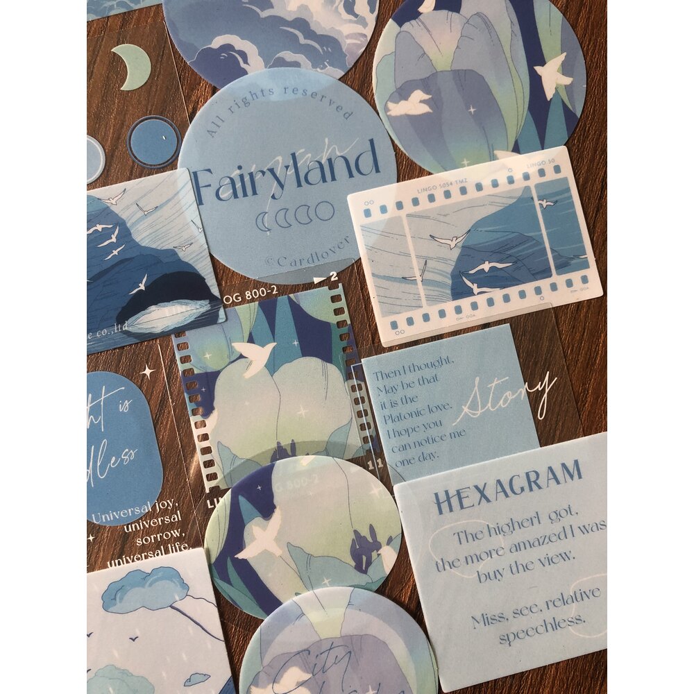 Fairyland Dream Blue Pet Sticker Seti | Bullet Journal Malzemeleri