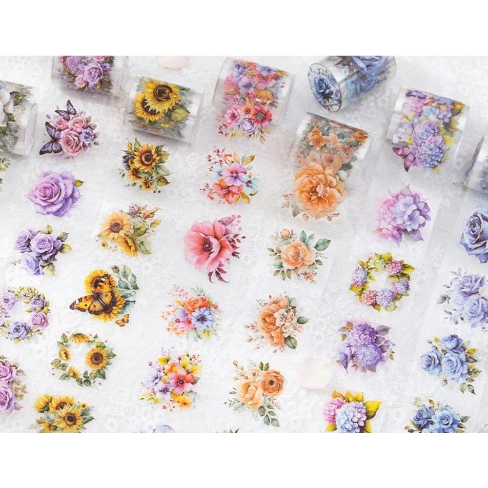 Floral Pet Die Cut Washi Bantlar/ 1 döngü | Bullet Journal Malzemeleri