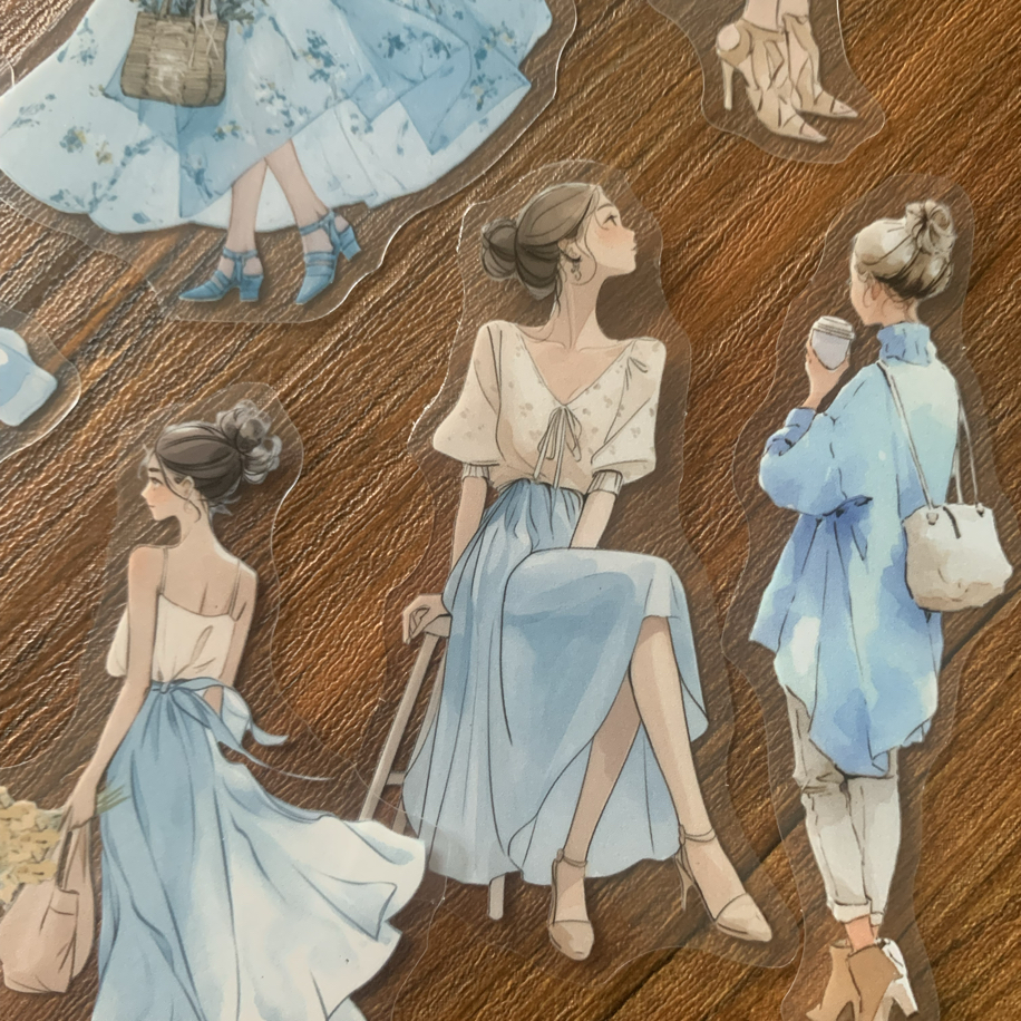 Blue Elegance Pet Stickers | Bullet Journal Malzemeleri