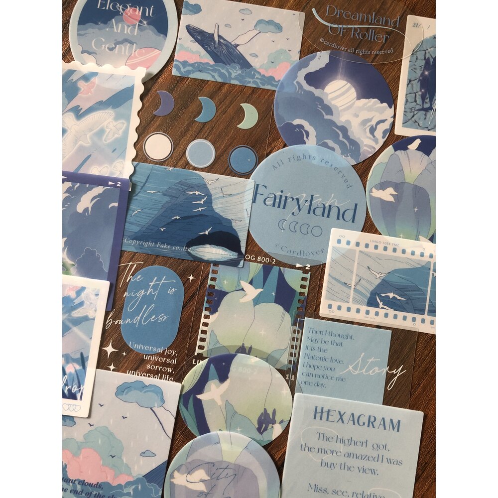 Fairyland Dream Blue Pet Sticker Seti | Bullet Journal Malzemeleri