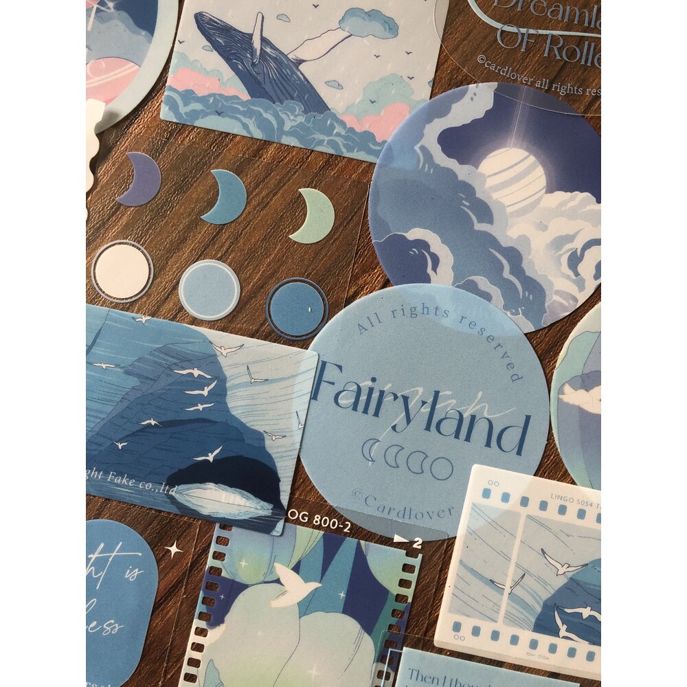 Fairyland Dream Blue Pet Sticker Seti | Bullet Journal Malzemeleri