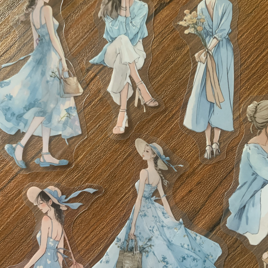 Blue Elegance Pet Stickers | Bullet Journal Malzemeleri