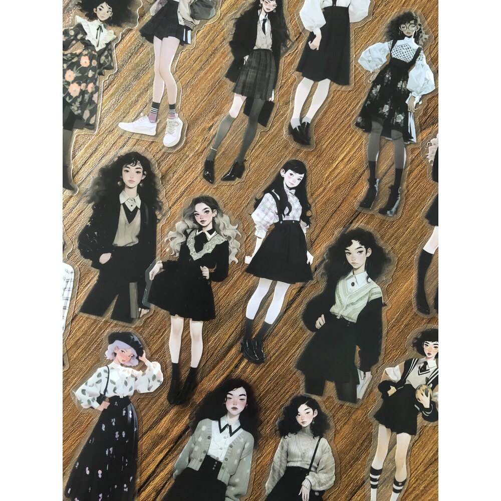 Black Fashion Girl Pet Stickers | Bullet Journal Malzemeleri