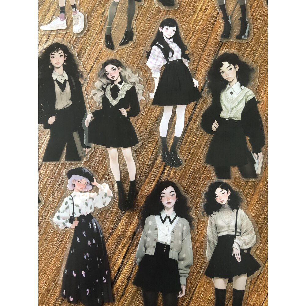 Black Fashion Girl Pet Stickers | Bullet Journal Malzemeleri