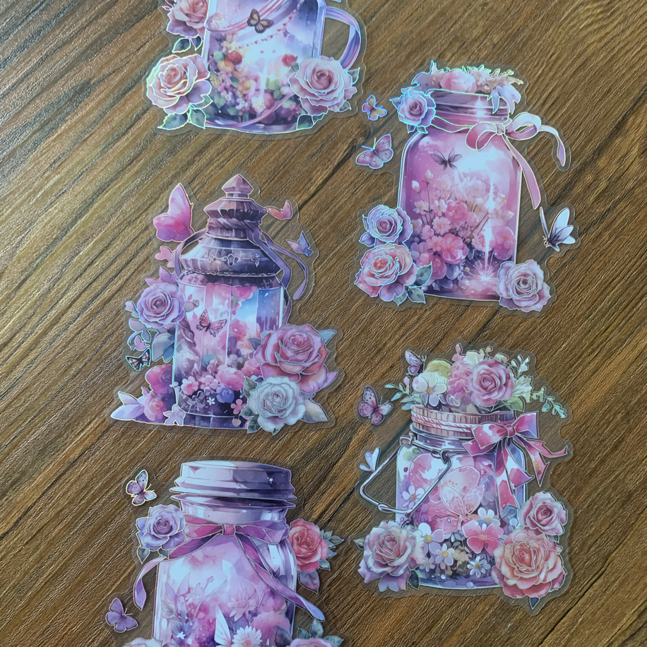 Floral Big Jars Hologramlı Pet Stickers | Bullet Journal Malzemeleri