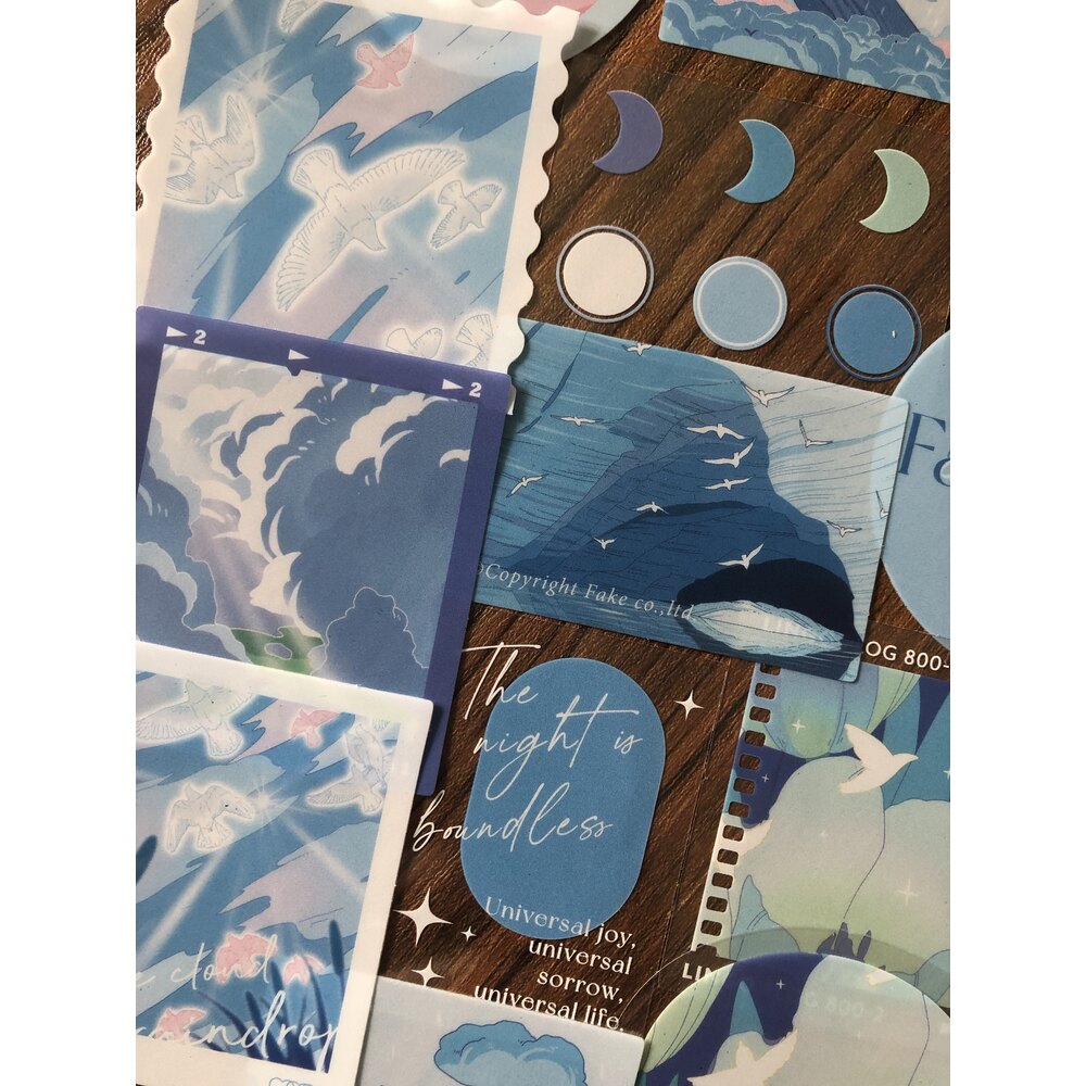 Fairyland Dream Blue Pet Sticker Seti | Bullet Journal Malzemeleri