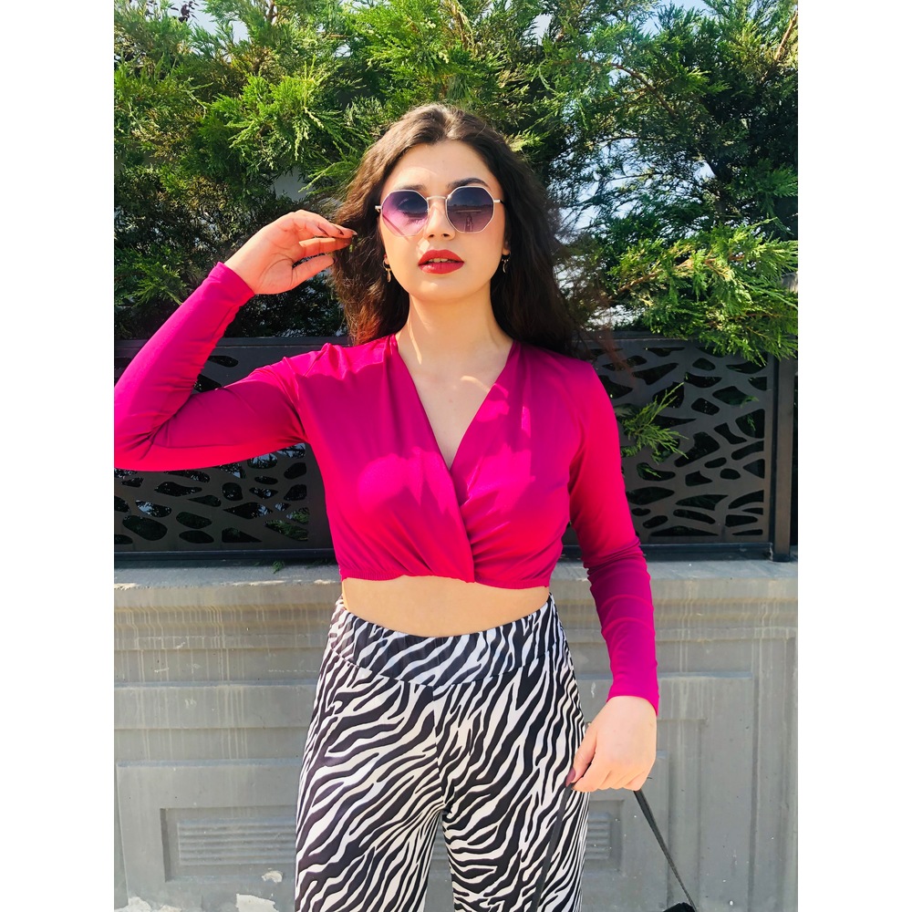 Fuşya Pembe Crop bluz